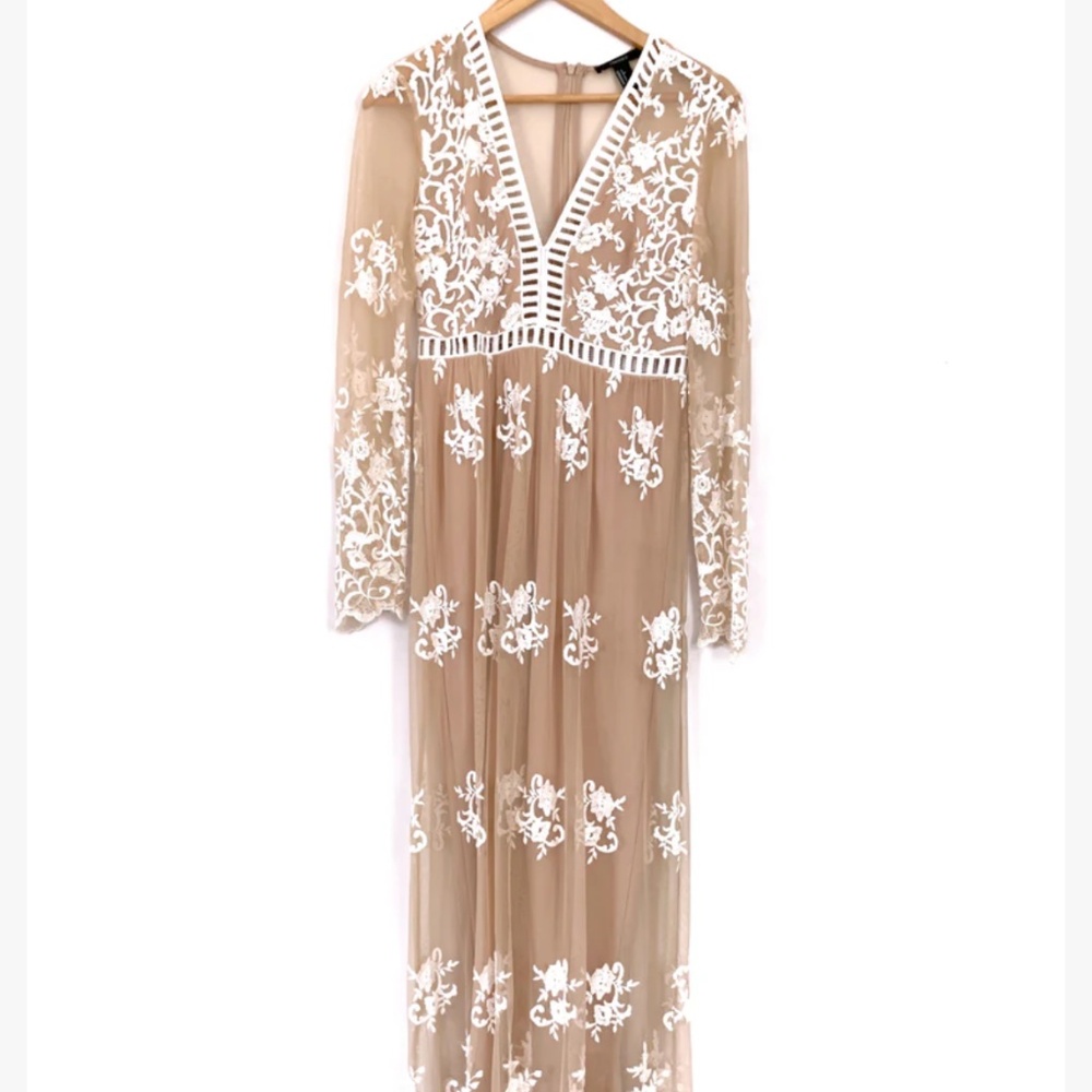 Nude and White Crochet Lace Gown by Forever 21